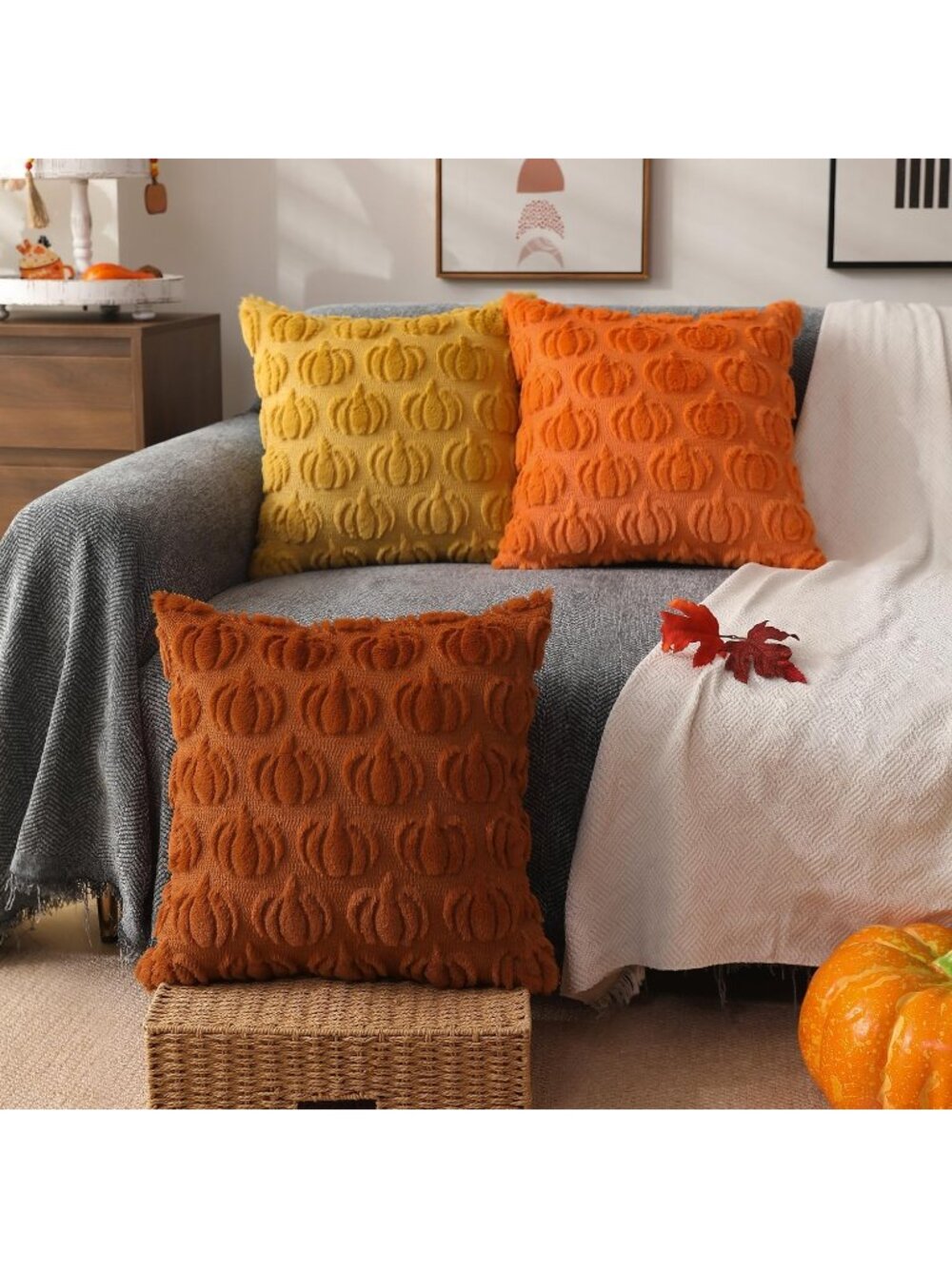 New Fall Pillow Covers 18x18 2Pcs Rust Pumpkin Fall Decorations for Home - Picture 4 of 5